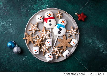 Christmas candy marshmallow in shape of snowman 120993211
