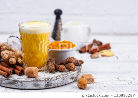 Turmeric golden milk with spices 120993297