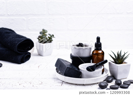 Set of black charcoal detox cosmetics 120993308