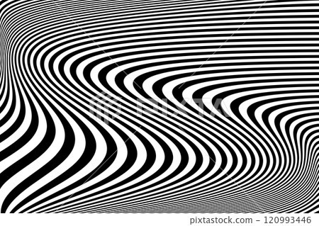 Wavy Lines Op Art Black and White Pattern with 3D Illusion Effect. Wavy Lines Op Art Black and White Pattern with 3D Illusion Effect. 120993446
