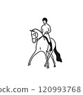 the rider performing the half pass 120993768