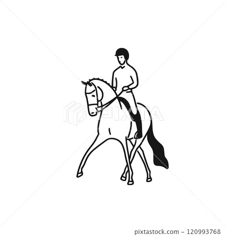 the rider performing the half pass 120993768