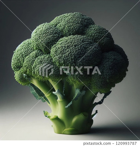 Close-Up of Fresh Broccoli with Vibrant Green Florets Against a Neutral Background Highlighting Texture and Nutritional Appeal for Healthy Eating and Vegan Lifestyles 120993787