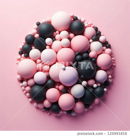 Minimalistic Abstract Composition of Pink Black and Gray Spheres Creating a Soothing and Aesthetic Pattern Against a Soft Background Minimalistic Abstract Composition of Pink Black and Gray Spheres Creating a Soothing and Aesthetic Pattern Against a Soft Background 120993858