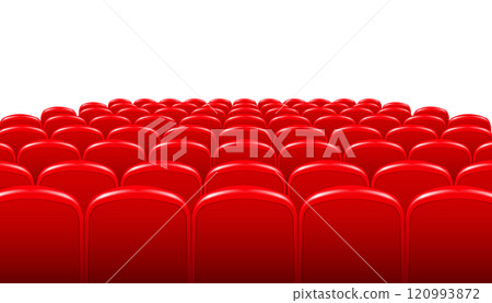 Rows of red cinema or theater seats in front of transparent background. Vector. 120993872