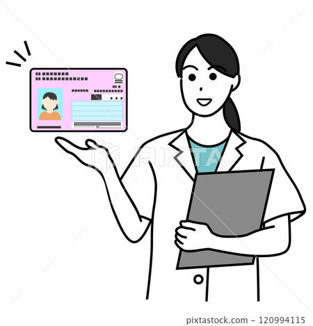 指導麥納保險卡的女醫務人員插畫 120994115