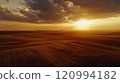 Witness the Gorgeous and Beautiful Golden Sunset Spreading Over the Vast Farmland Landscape 120994182