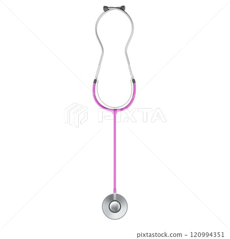 Stethoscope or phonendoscope. Pink color, 3D rendering Stethoscope or phonendoscope. Pink color, 3D rendering 120994351