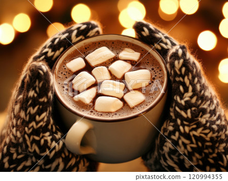 cup of hot chocolate with marshmallows 120994355