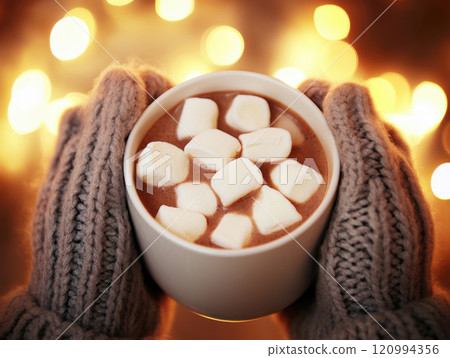 cup of hot chocolate with marshmallows 120994356