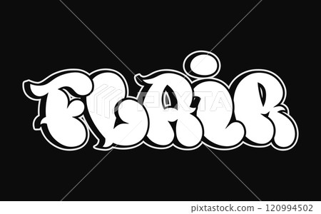 Flair - single word, letters graffiti style. Vector hand drawn logo. Funny cool trippy word Flair, fashion, graffiti style print t-shirt, poster concept 120994502