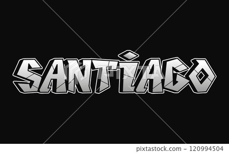 Santiago - single word, letters graffiti style. Vector hand drawn logo. Funny cool trippy word Chile, fashion, graffiti style print t-shirt, poster concept 120994504