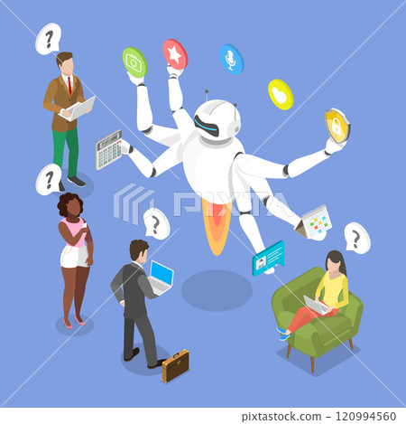 3D Isometric Flat Vector Illustration of AI Services, Boosting Employee Office Productivity 120994560