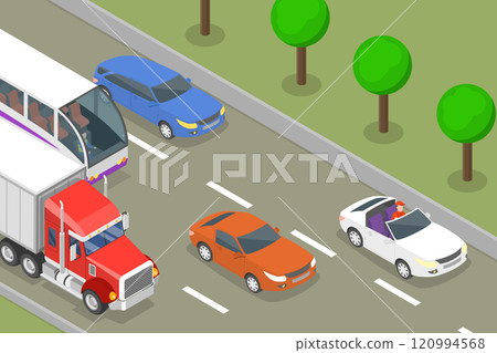3D Isometric Flat Vector Illustration of Road Traffic , Aerial View Of A Highway Interchange Busy With Traffic 120994568