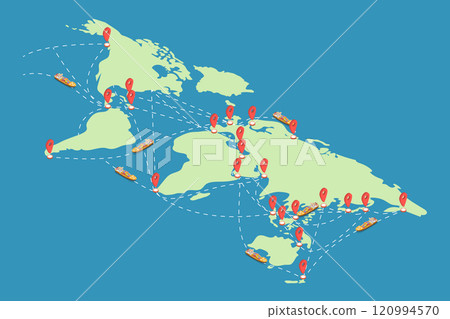 3D Isometric Flat Vector Illustration of Maritime Shipping Routes, Supply Chains 3D Isometric Flat Vector Illustration of Maritime Shipping Routes, Supply Chains 120994570