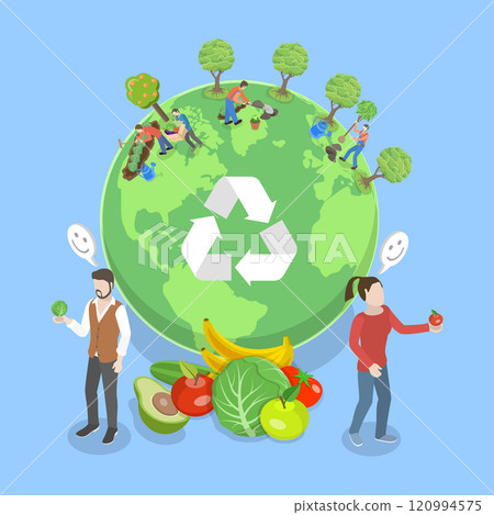 3D Isometric Flat Vector Illustration of Zero Waste and Environment Protection, Eco-Friendly Lifestyle 120994575