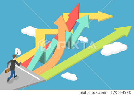 3D Isometric Flat Vector Illustration of Career Direction, Choosing The Best Path For Your Career Growth Businessman Exploring Different Options 3D Isometric Flat Vector Illustration of Career Direction, Choosing The Best Path For Your Career Growth Businessman Exploring Different Options 120994578