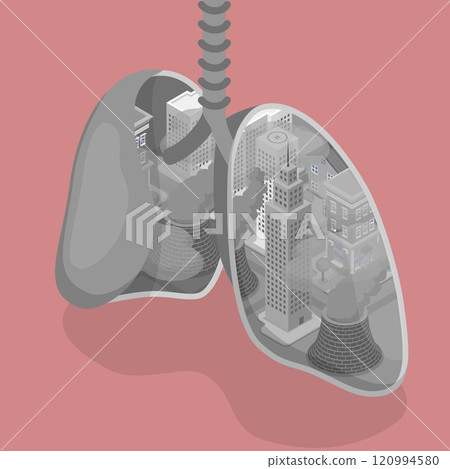 3D Isometric Flat Vector Illustration of Air Pollution, Environmental Problem 120994580