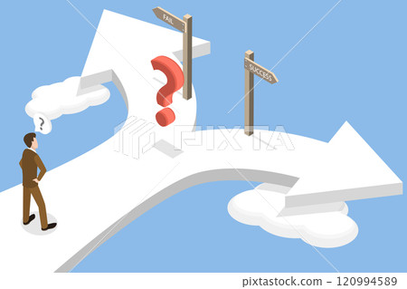 3D Isometric Flat Vector Illustration of Fail Or Success, The Importance Of Decision Making For Future Achievements 120994589