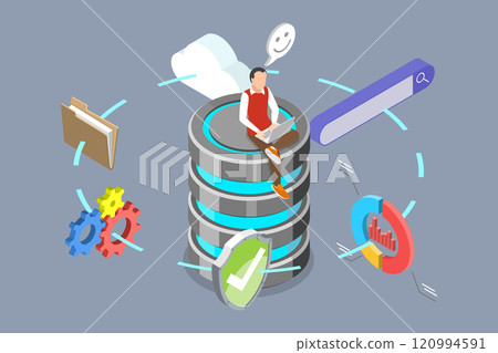 3D Isometric Flat Vector Illustration of Database Server, Cloud Computing Technology With Database Administration 120994591