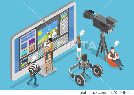 3D Isometric Flat Vector Illustration of Software for Video Editing, Film Footage Montage 3D Isometric Flat Vector Illustration of Software for Video Editing, Film Footage Montage 120994604