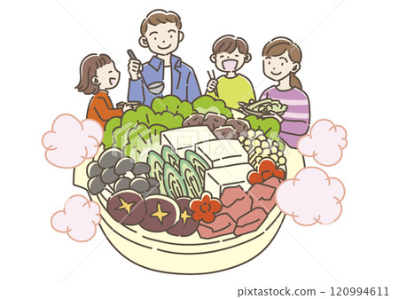 Families eating hot pot dishes 120994611