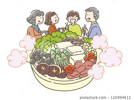 Families eating hot pot dishes 120994612