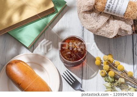 bread and iced coffee bread and iced coffee 120994702