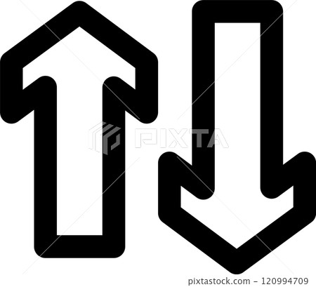 Two black arrows are pointing in opposite directions, one pointing up and the other pointing down, symbolizing opposing concepts or choices Two black arrows are pointing in opposite directions, one pointing up and the other pointing down, symbolizing opposing concepts or choices 120994709