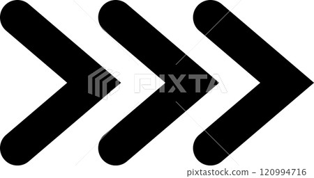 Three bold black arrows pointing right against a pristine white background, creating a striking and dynamic visual element that embodies simplicity and modern design 120994716