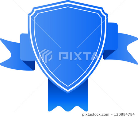 Featuring a blue shield adorned with a ribbon, symbolizing security, protection, and reliability while conveying a strong sense of trust and confidence in various contexts Featuring a blue shield adorned with a ribbon, symbolizing security, protection, and reliability while conveying a strong sense of trust and confidence in various contexts 120994794