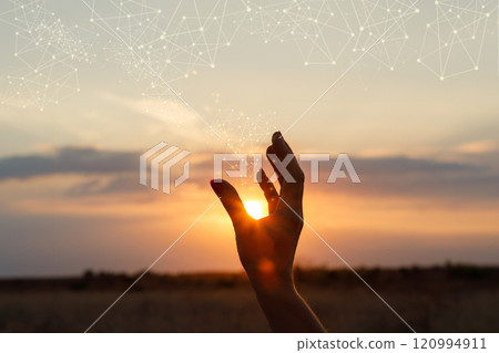 Digital Dawn Harmony of man and technology. Digital Dawn Harmony of man and technology. 120994911