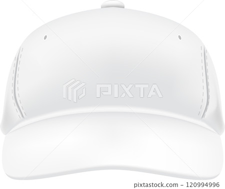 Classic white baseball cap with stitching details, presented in a front view against a clean white background, ideal for showcasing designs or branding 120994996