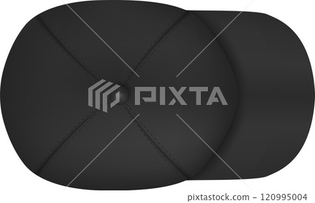 Classic black baseball cap lying flat on a white background, presenting a clear top view, ideal for displaying custom designs or logos, enhancing branding opportunities 120995004