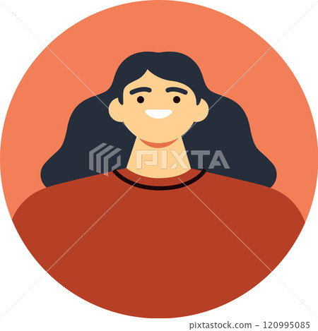 Confidently smiling, a young woman with long, dark hair showcases her vibrant personality in a stylish red top, creating a cheerful and positive portrait filled with energy Confidently smiling, a young woman with long, dark hair showcases her vibrant personality in a stylish red top, creating a cheerful and positive portrait filled with energy 120995085