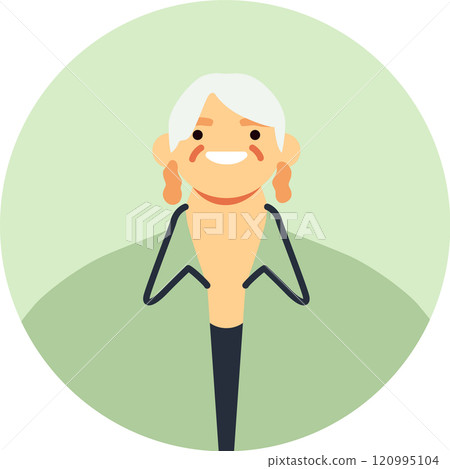 Cheerful older woman with gray hair, wearing a green jacket and distinct earrings, creating a positive and approachable avatar icon for online platforms 120995104