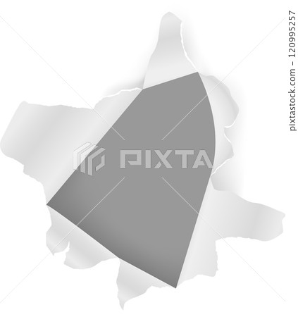 White sheet of paper with torn edges revealing a gray background, forming an irregular hole that offers ample space for text or creative designs, enhancing visual impact White sheet of paper with torn edges revealing a gray background, forming an irregular hole that offers ample space for text or creative designs, enhancing visual impact 120995257