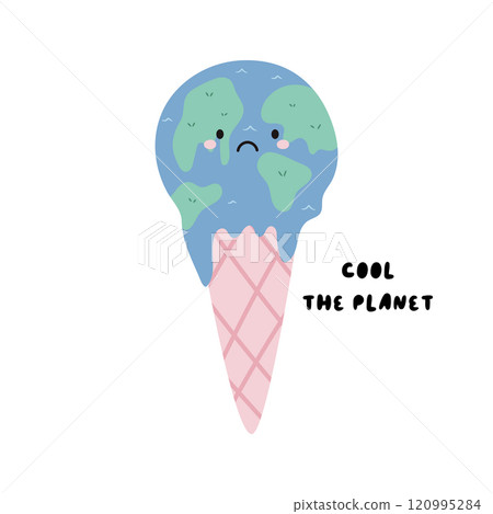 Cute Cartoon Vector Illustration of Planet Earth Suffering from Global Warming 120995284