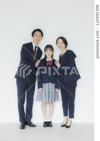 Formal dressed high school girl and her family Formal dressed high school girl and her family 120995306