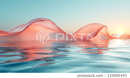 abstract illustration captures serene moment reflection gentle waves and overlapping transparent shapes inviting introspection and calm thoughts. 120995445