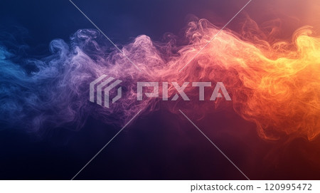 Soft gradients and flowing lines symbolize release burdens as shapes disperse background. artwork embraces tranquil transition present moment. 120995472