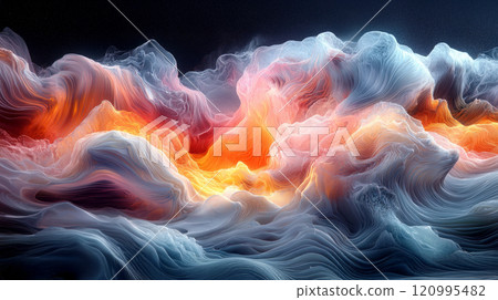 Dynamic shapes dissolve vibrant bursts color symbolizing emotional release and freedom constraining darkness. artwork captures essence letting go and finding peace. 120995482