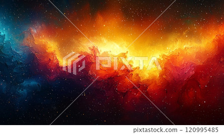 abstract artwork embodies unleashed creativity bold splashes color and dynamic shapes merging harmoniously. Brush strokes convey artistic expression and imagination. 120995485