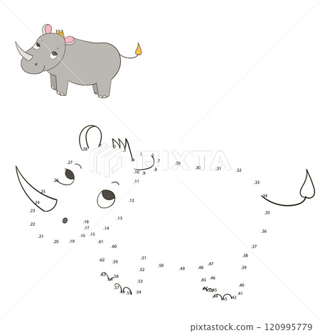 Connect the dots game rhino vector illustration 120995779