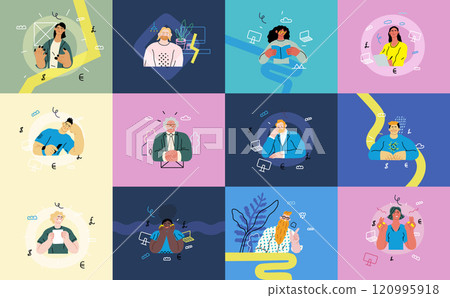 Creative Workspace: Video Conference, modern flat vector concept illustration of person engaging in virtual business meeting Connectivity, collaboration, digital interaction, remote work, productivity 120995918