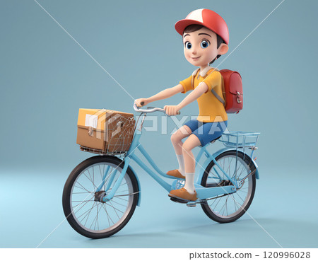 Cartoon images of delivery man on bicycle.  120996028