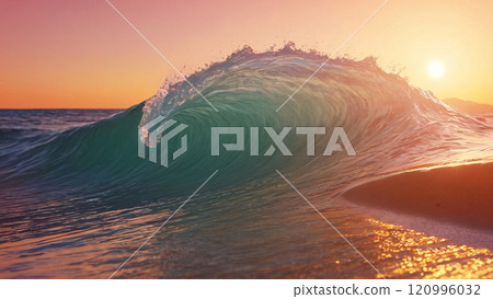 Sea wave on sunset background. Artificial intelligence.  120996032