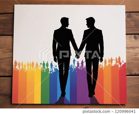 Homosexual wedding illustration. AI generated.  120996041