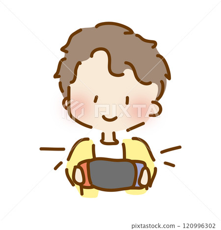 A cute and relaxed boy playing games A cute and relaxed boy playing games 120996302