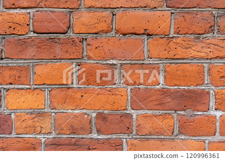 Empty brick red wall. background of a old brick house. 120996361